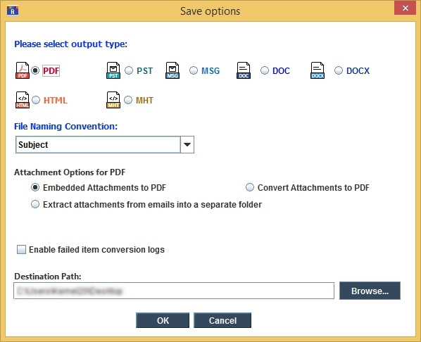 Select the output type as PDF