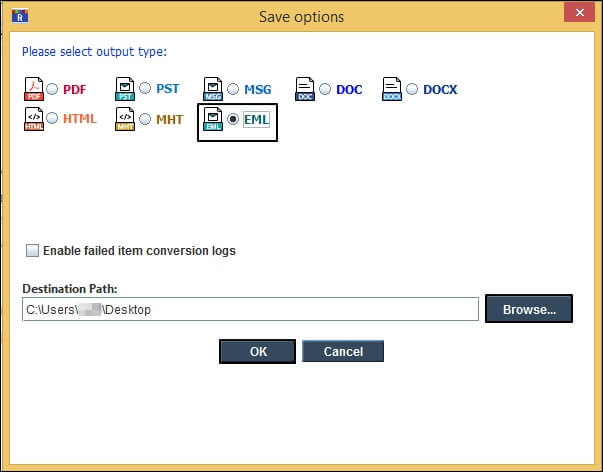 Select EML file format for saving option
