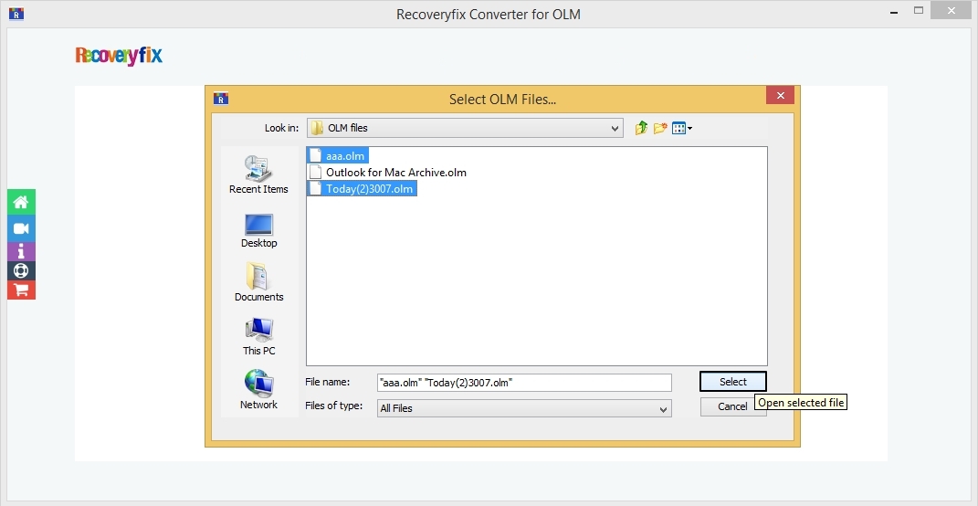 Select OLM files from local drive