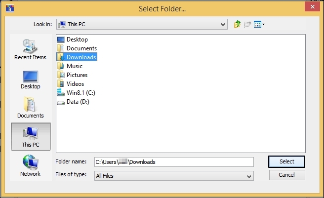 Select the desired destination folder