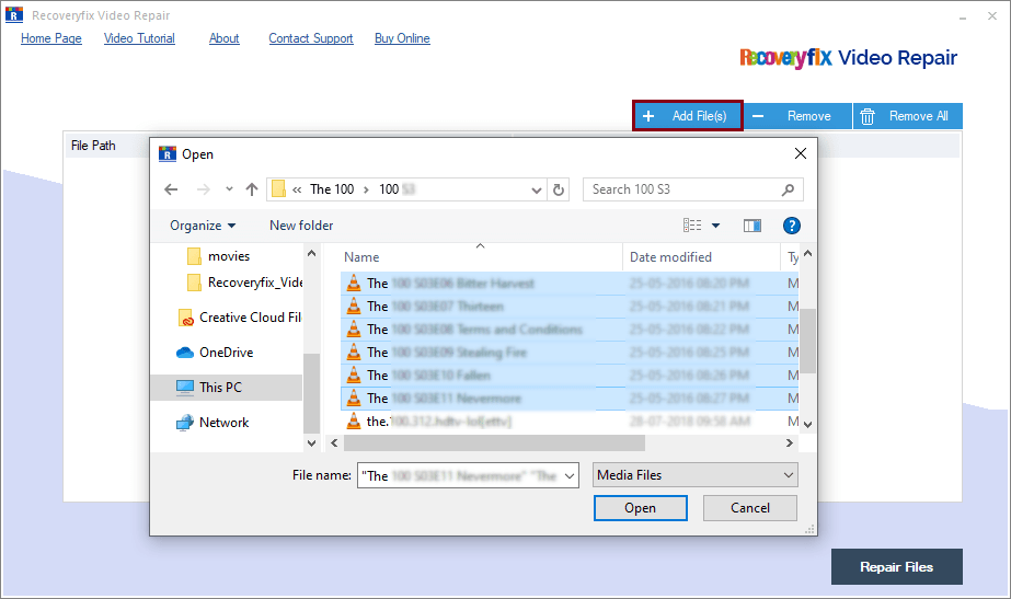 Selecting multiple corrupt video files