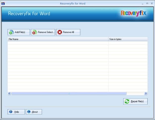 Welcome screen of the Recoveryfix for Word software