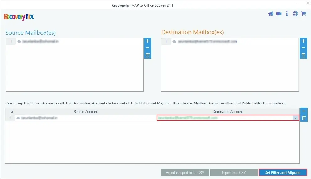 Set Filter and Migrate
