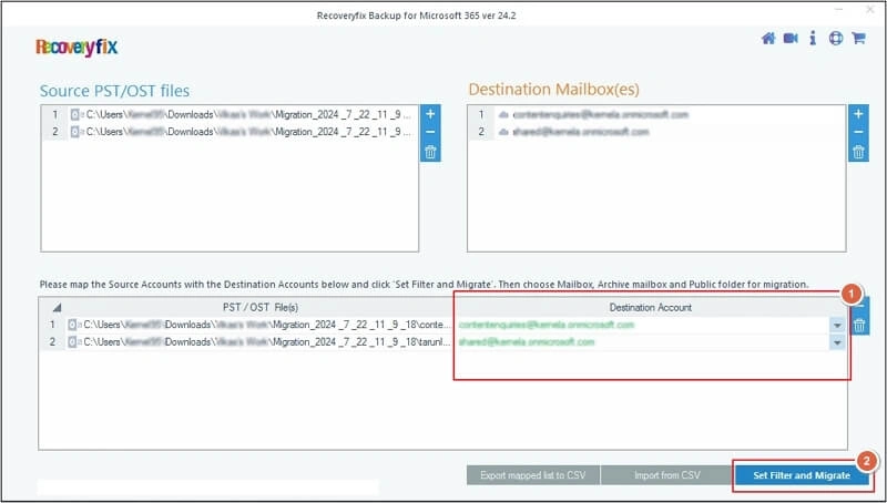 Choose Destination Accounts