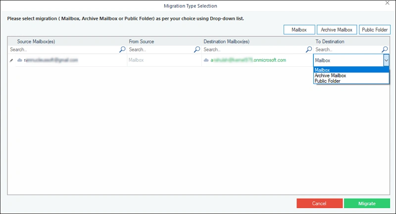 select migration type
