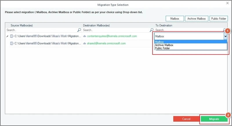 Select migration type