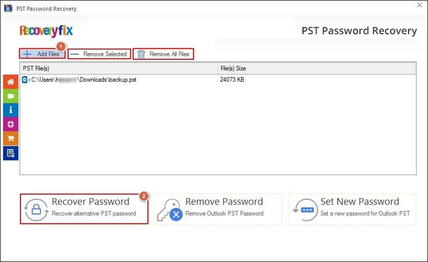 add the password-protected PST file