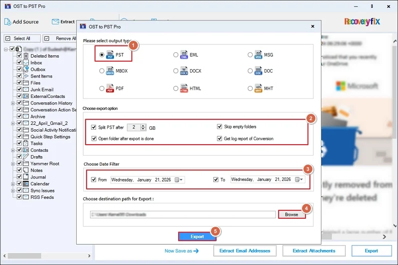 Select the PST file